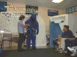 Antarctic clothing being demonstrated.